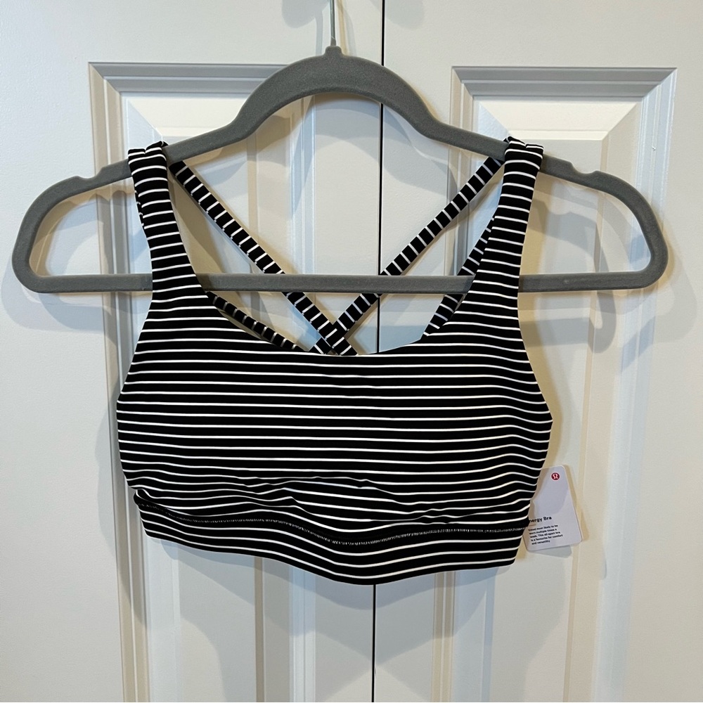 Lululemon NWT Energy Bra, size 6 black and white stripe